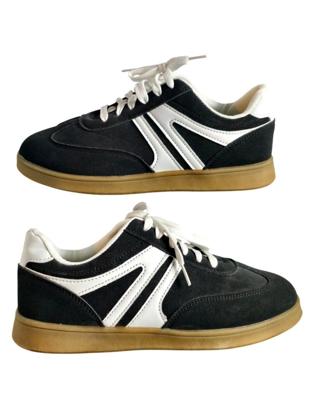 Womens 9 Vtg Athletic Sneakers Black White Lace-Up Fashion Comfortable Casual - Picture 2 of 11